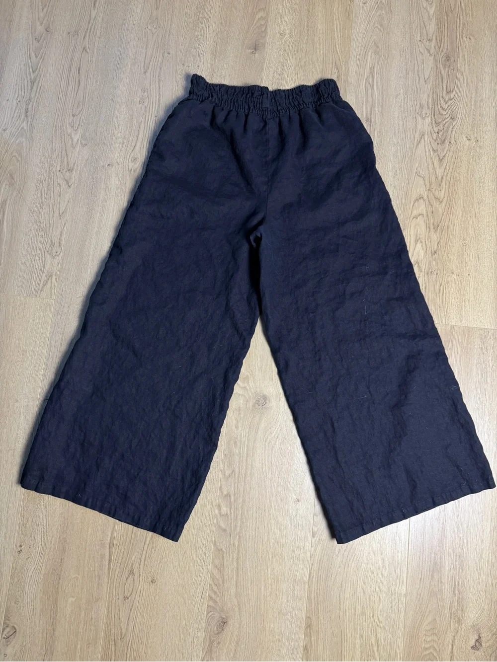By Anthropologie Somerset pull on black cropped linen pants wide leg size MT